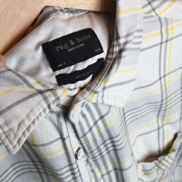 Rag & Bone Fit 3 Regular Fit Beach Shirt Plaid Ivory Grey Yellow Men's Small - Picture 10 of 10